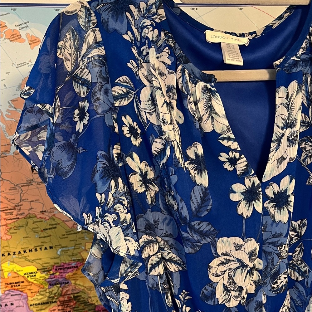 London Times Blue Floral High Low Dress - Picture 5 of 7